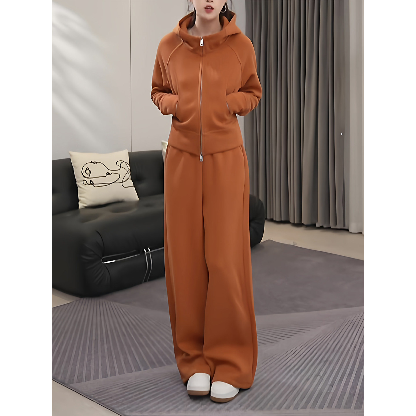 减龄洋气休闲运动套装女春秋冬气质时尚橘色修身卫衣高级感两件套