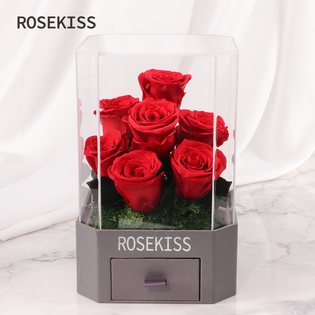 Rosekiss红玫瑰永生花情人节送女朋友首饰盒结婚周年纪念生日礼物