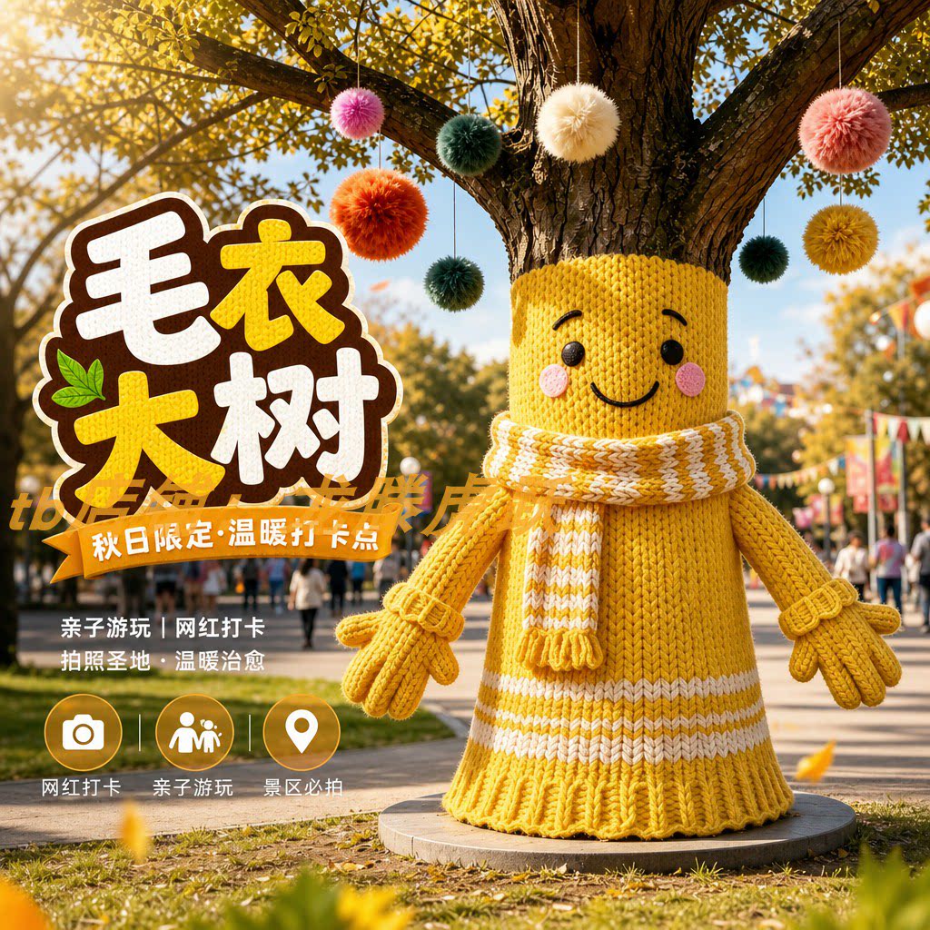 网红大树毛衣美陈装置卡通针织大树外套景区公园秋日打卡点装饰