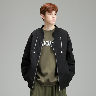 FIDO 基础纯色简约字母Logo绣标拼接拉链宽松休闲飞行员夹克 DIDO