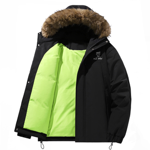 FIDO 基础纯色字母Logo刺绣保暖防寒毛领派克羽绒服外套 DIDO