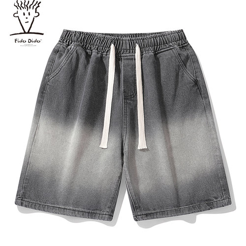 FIDO DIDO 夏季新款渐变水洗宽松休闲直筒阔腿五分牛仔短裤 夏季