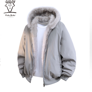 DIDO 冬季 美式 宽松休闲棉服 复古连帽毛领加厚纯色插肩袖 FIDO