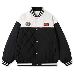 FIDODIDO拼接刺绣加厚保暖防寒绗缝棉衣美式 学院情侣棒球棉服外套