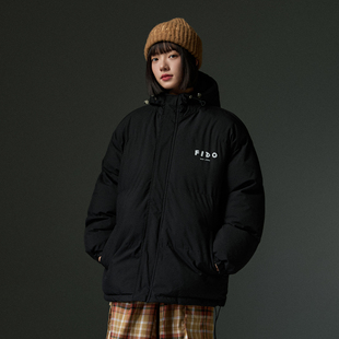 FIDO 基础纯色字母简约Logo印花加厚保暖宽松休闲连帽棉服 DIDO