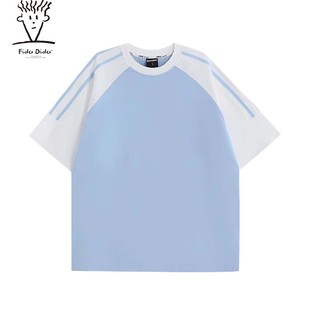 潮牌复古撞色条纹宽松纯棉半袖 FIDO 美式 新款 圆领T恤 DIDO
