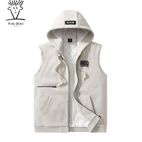Fido Dido 字母贴标印花加绒加厚保暖连帽棉服马甲外套 冬季
