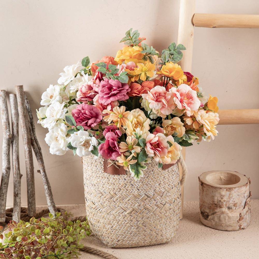 假花茶玫把束油画仿真花玫瑰家庭装饰婚庆-图片