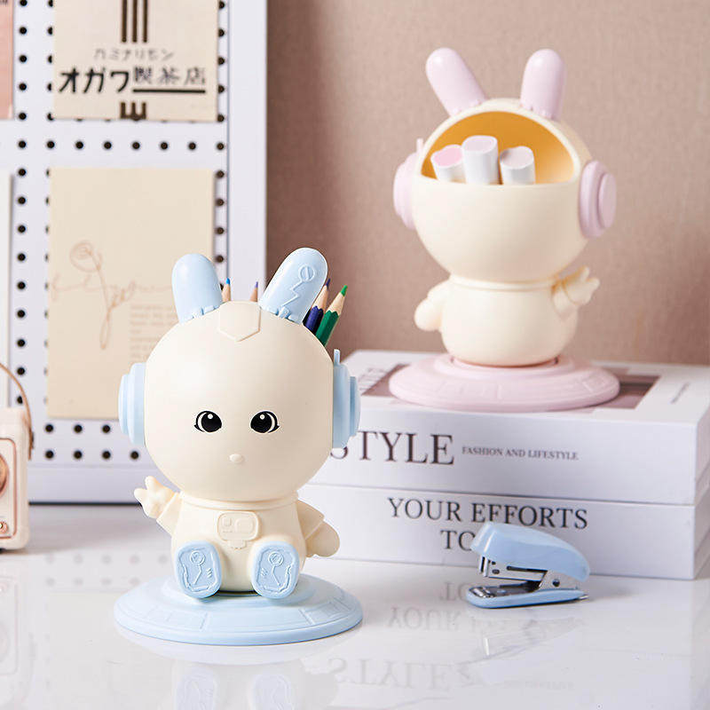 新品创意可旋转卡通桌面小兔子笔筒多功能家用宿舍文具收纳盒优湃