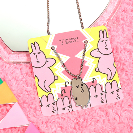 粉红兔子MyFriend原创项链耳钉创意趣味钛钢耳饰卡通吊坠配饰首饰