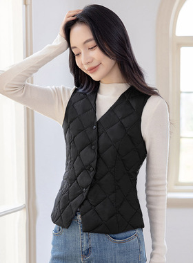 羽绒背心女短款2025年配大衣V领背心内穿保暖修身轻薄内胆白鸭绒