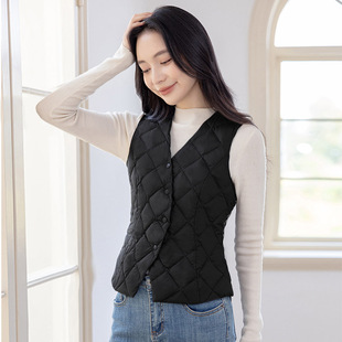 羽绒背心女短款2025年配大衣V领背心内穿保暖修身轻薄内胆白鸭绒