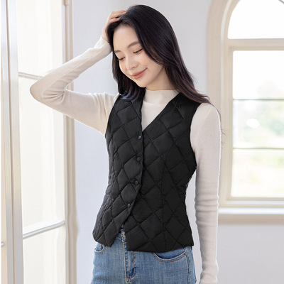羽绒背心女短款2025年配大衣V领背心内穿保暖修身轻薄内胆白鸭绒