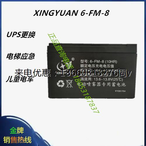 XINGYUAN 6-FM-8 12V8Ah电动喷雾器专用蓄电池照明消防报警器电源