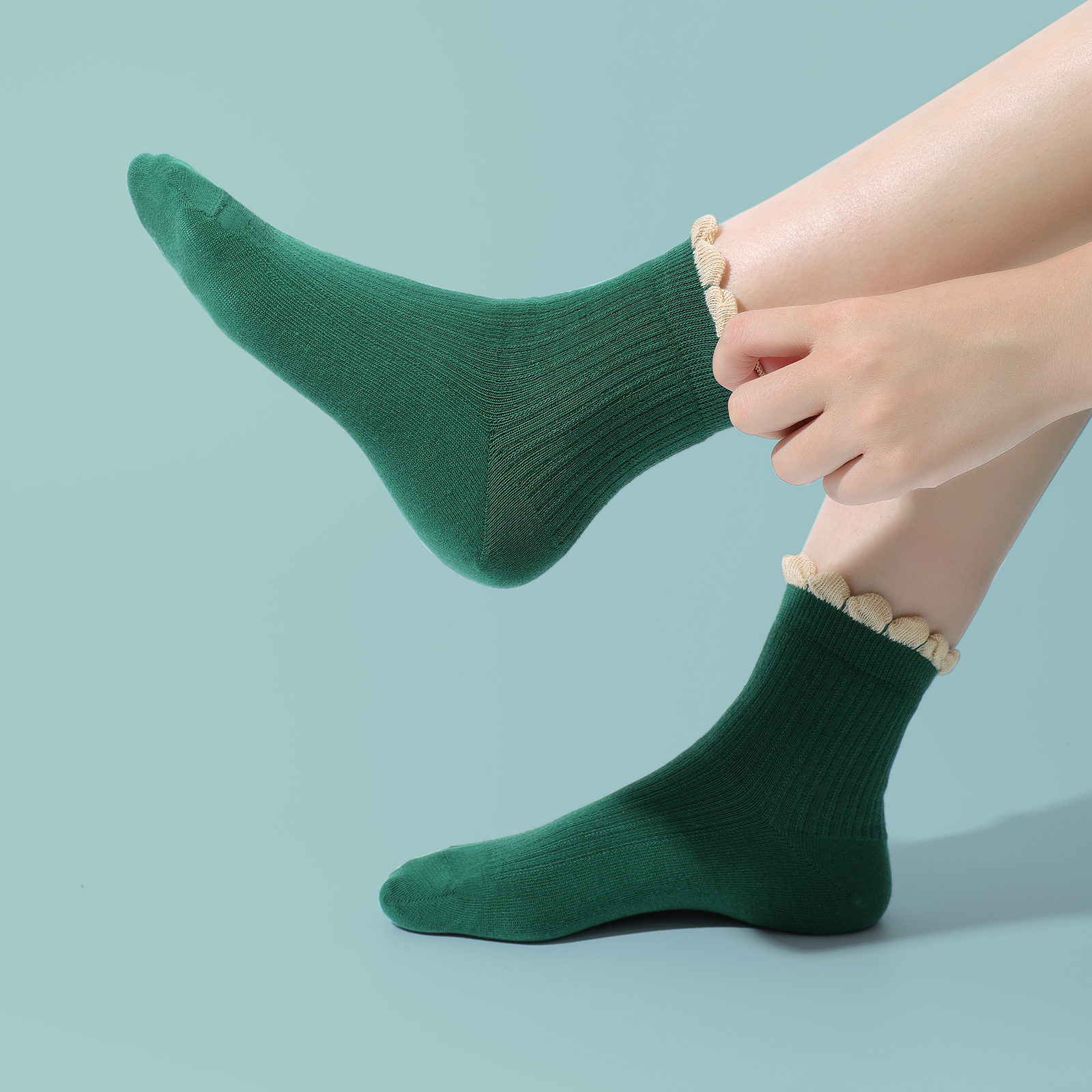 5双女士无骨泡泡口中筒袜春秋袜