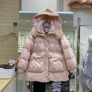 时尚 中长款 韩版 新款 洋气设计感宽松加厚连帽 羽绒服女2025冬季