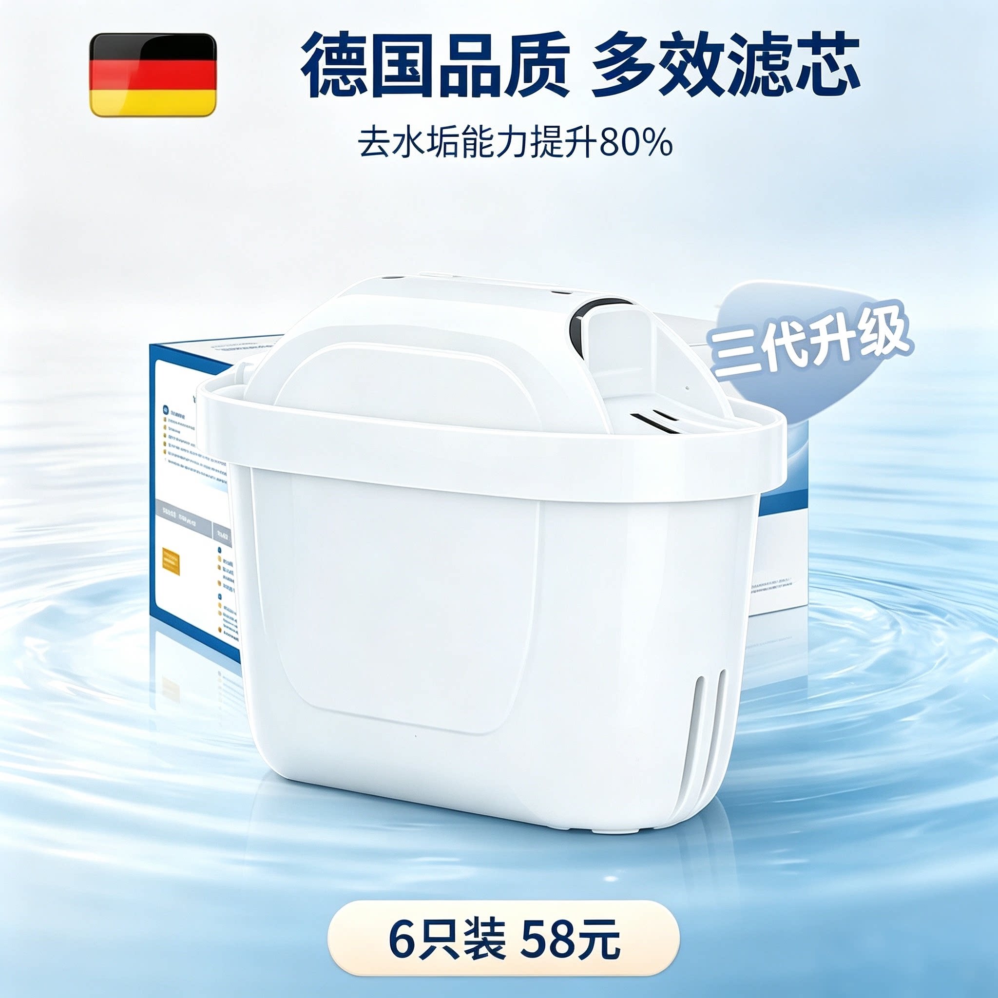 【第三代加强除垢】德国净水壶滤芯升级加强版家用净水器过滤水壶