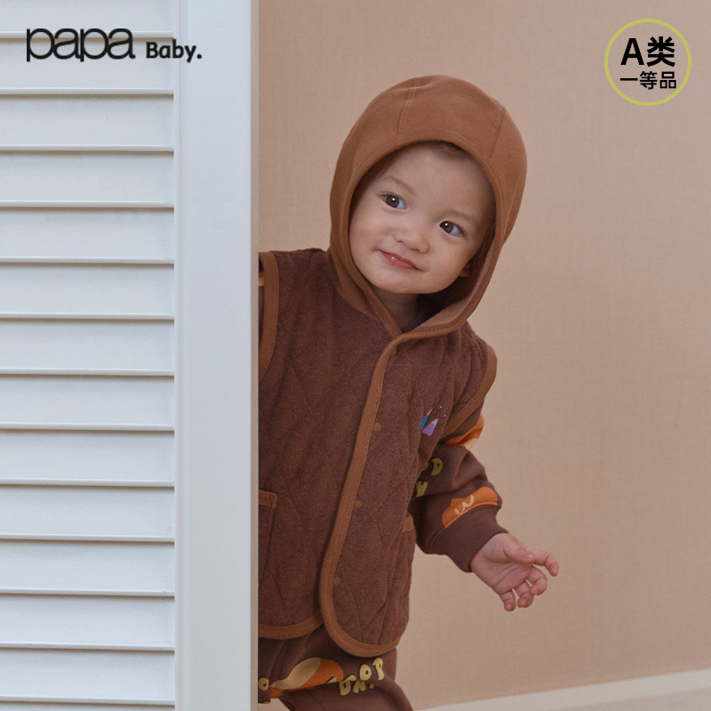 【暖气棉】papa爬爬冬季婴儿马甲男女宝连帽加厚可爱外出保暖上衣,童装/婴儿装/亲子装,马甲,淘宝优惠券,粉丝福利购,淘宝优惠卷