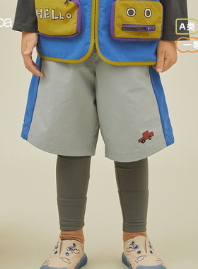 papa爬爬秋季新款儿童户外裤子休闲时髦洋气男女宝宝假两件运动裤