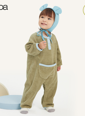 papa爬爬秋男女宝宝连体衣婴儿纯棉毛巾布大口袋爬服长袖