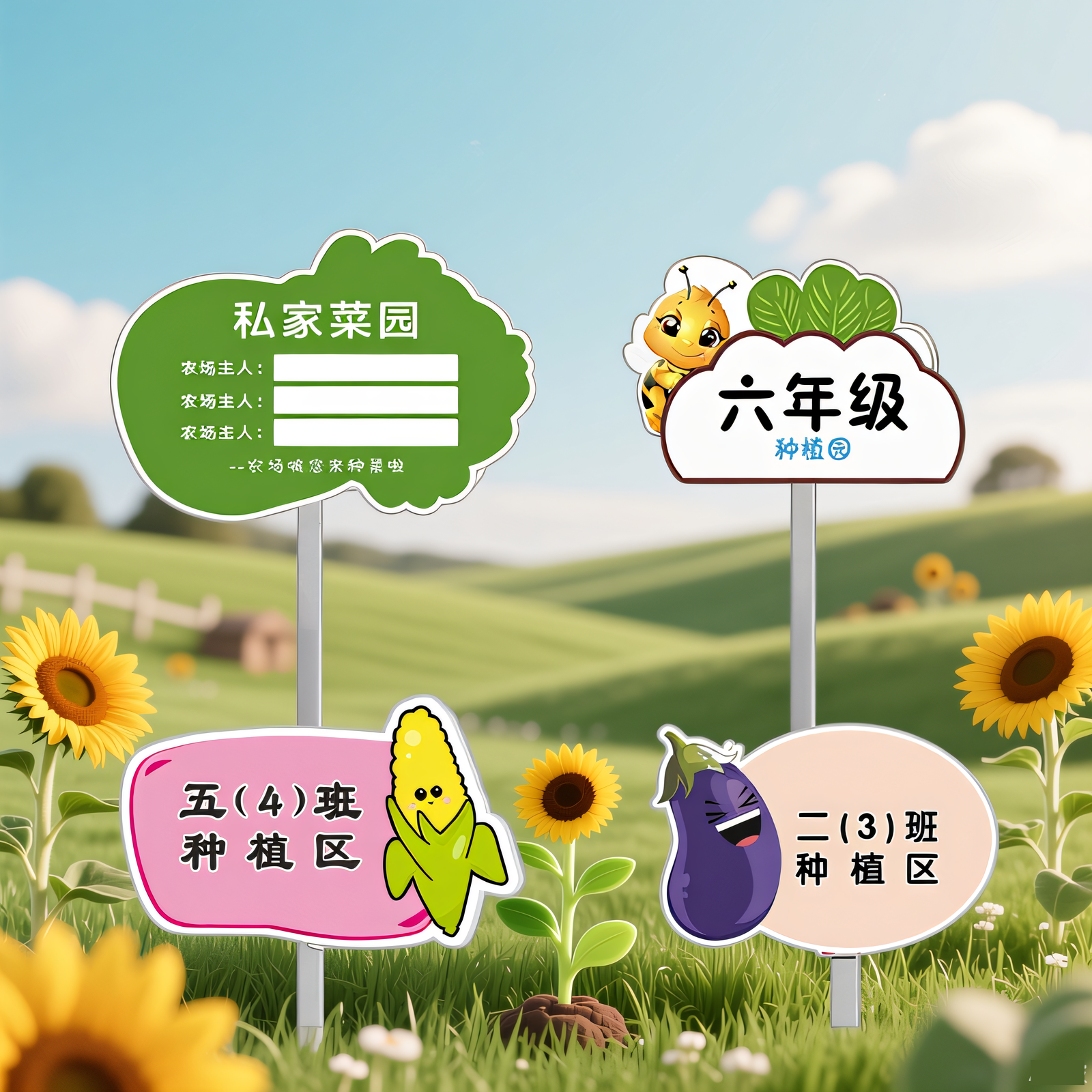 劳动基地班牌小大学生幼儿园实验田分区提示牌定制菜园插地牌