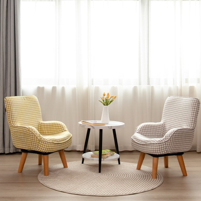 经典千鸟格环保儿童沙发椅客厅书房阅读角迷你旋转小沙发