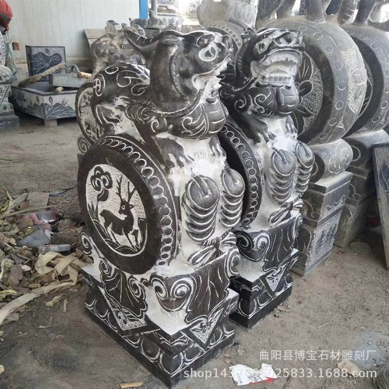 门口抱鼓石一对 中式庭院青石小象做工精细门墩门档富贵家庭摆件