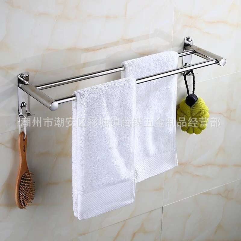 304不锈钢毛巾架  厂家 双杆带钩毛巾杆浴巾架 浴室五金挂件