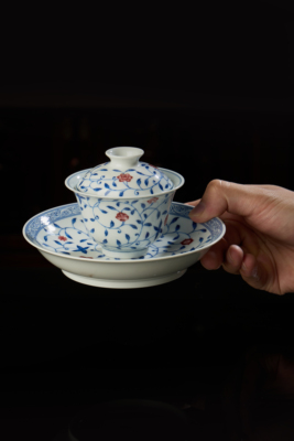 景德镇手工釉里红陶瓷盖碗泡茶茶杯釉下彩高端中式功夫茶具茶碗