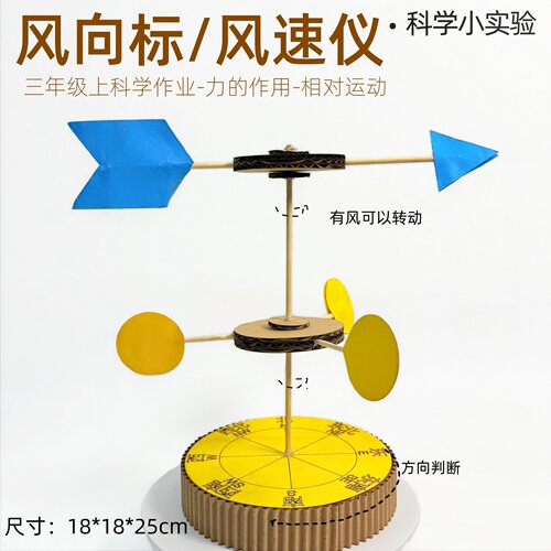 自制风向标风速仪三年级小学生模拟气象站手工科学实验作业材料包