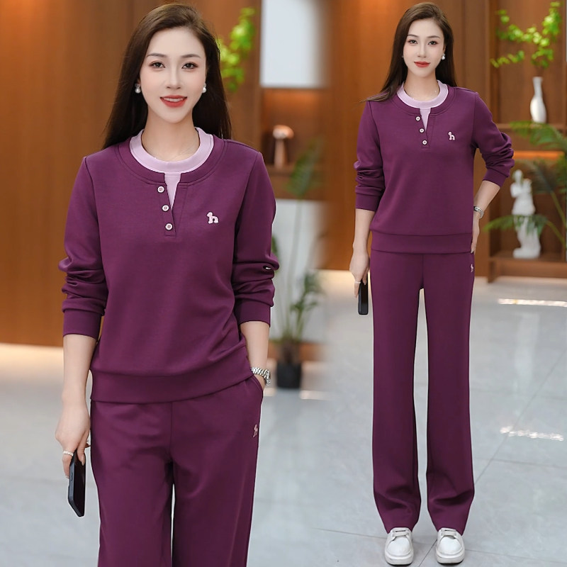 时尚休闲运动服套装女2026秋季新款洋气显瘦圆领卫衣阔腿裤两件套