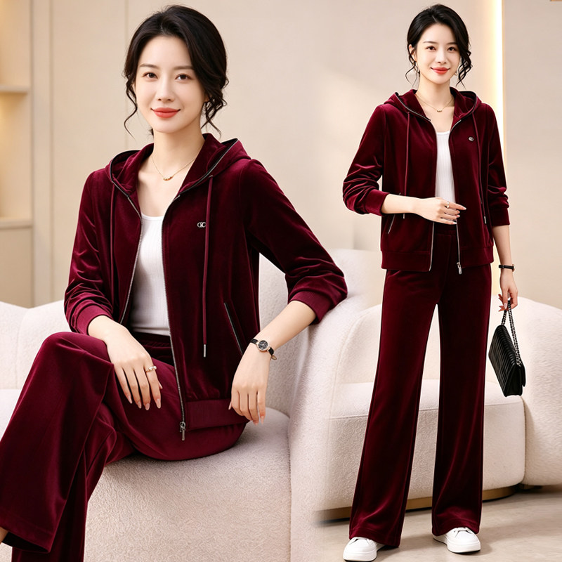 高档金丝绒运动套装女2026秋季新款连帽开衫宽松显瘦休闲服两件套