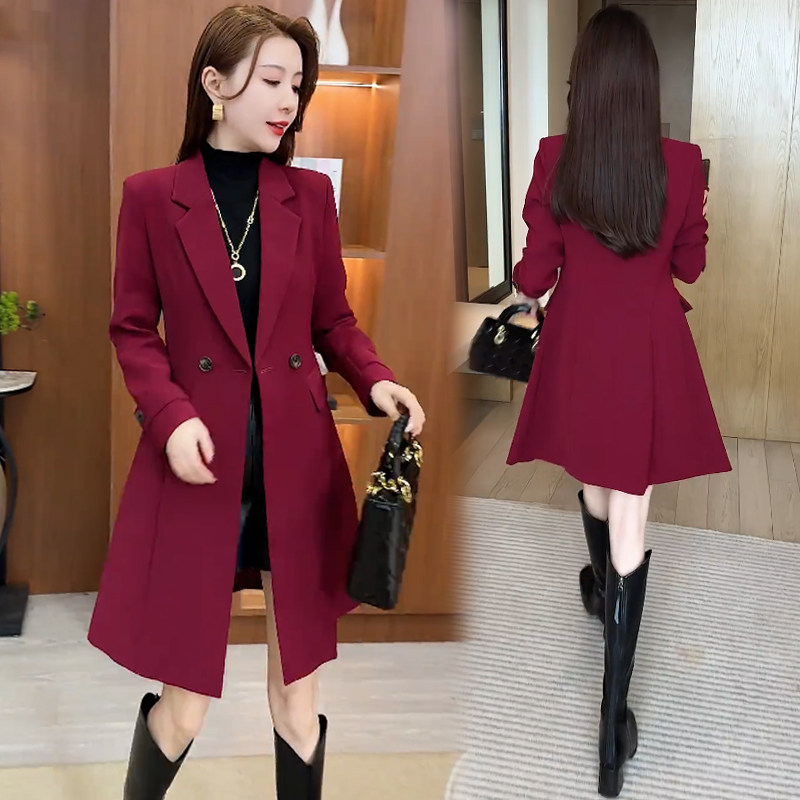 高级感时尚西装外套女2026春季新款修身显瘦百搭中长款西服大衣潮