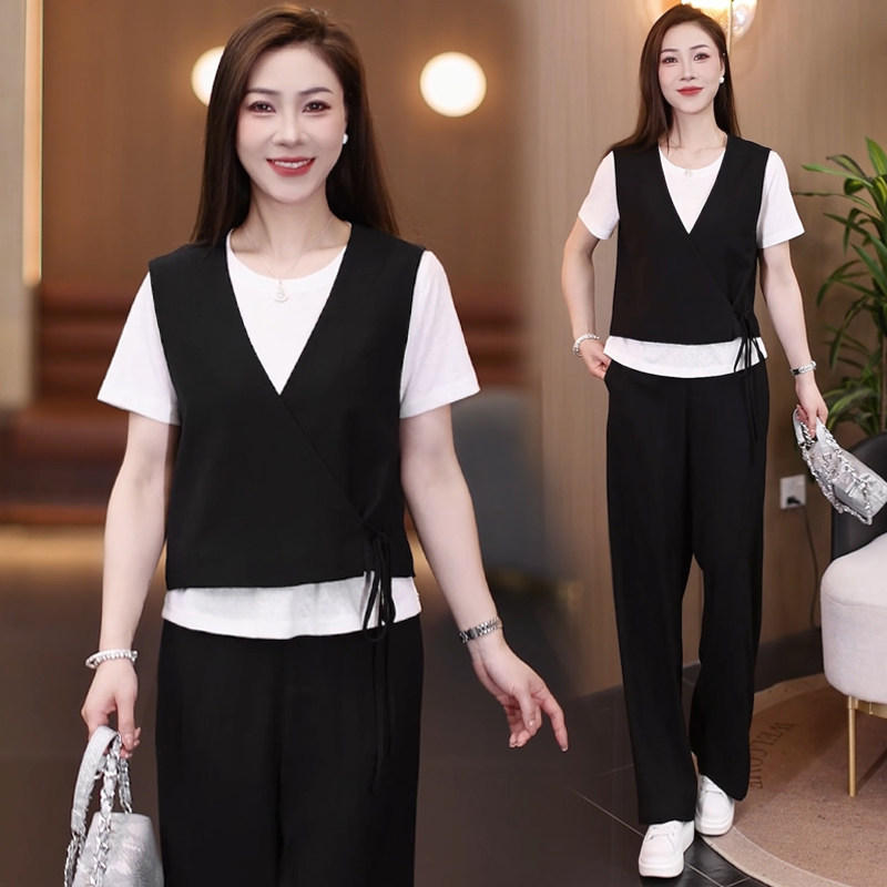 2026夏季女洋气显瘦阔腿裤三件套