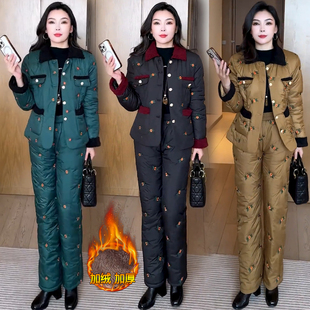 洋气显瘦翻领棉衣棉裤 加绒加厚时尚 新款 女2025冬季 保暖两件套 套装