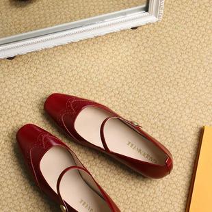 原创雕花玛丽珍鞋低跟优雅复古百搭女鞋牛皮单鞋浅口小皮鞋