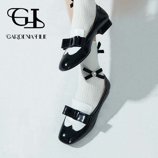 原创布洛克复古小皮鞋英伦风真皮女鞋雕花压纹百搭蝴蝶结平底鞋