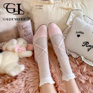 原创珍珠扣交叉带小尖跟玛丽珍中高跟女鞋法式温柔气质风百搭单鞋