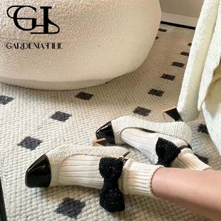 小香风粗花呢拼接方头拼色渐变优雅高跟女鞋温柔晚风粗跟单鞋轻熟