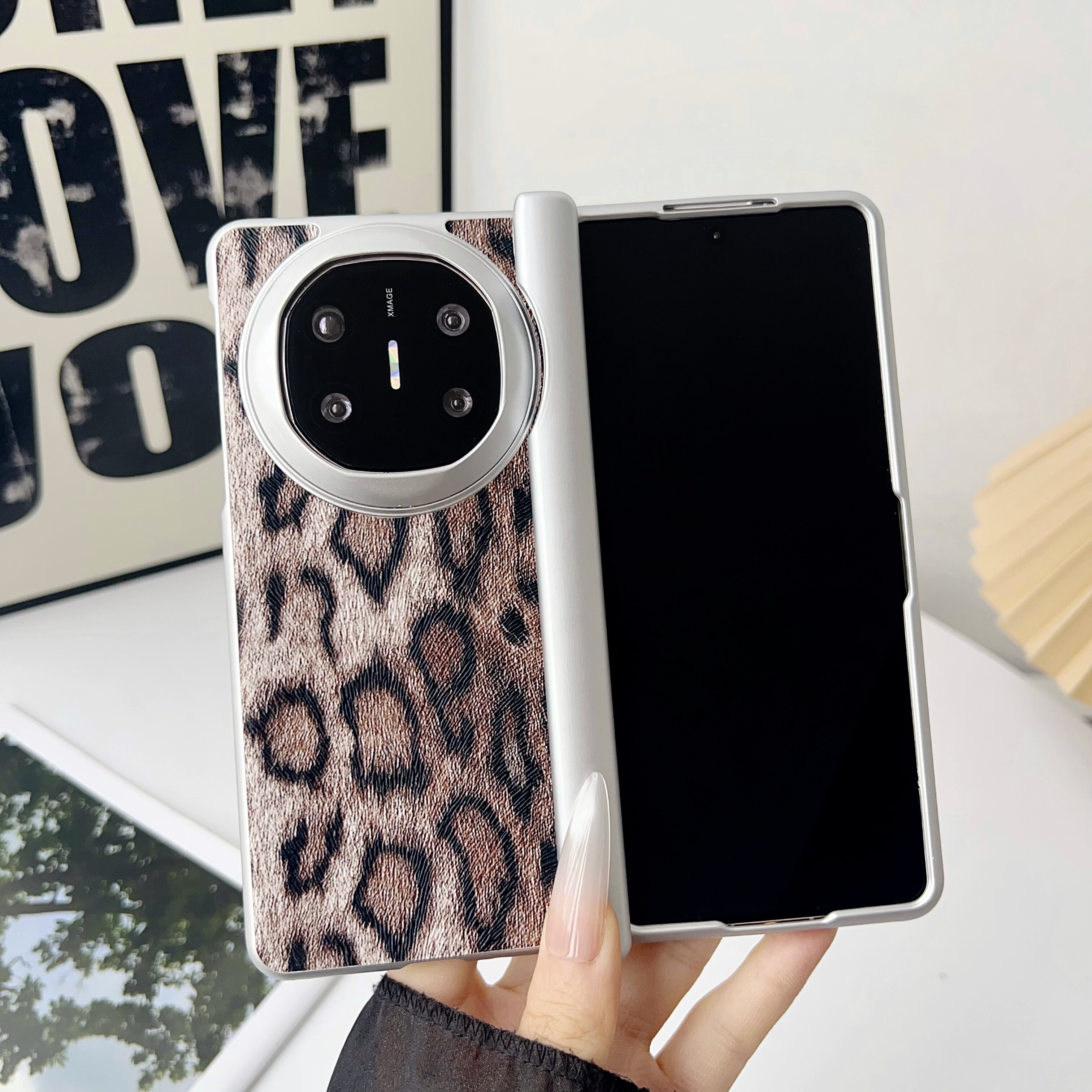 亲肤豹纹适用于华为Matex6手机壳折叠屏电镀三件套matex5典藏版新款外壳全包防摔x6高级感男女MATEx3磨砂布纹