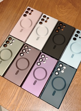 新款暗紫色肤感磁吸适用于s25ultra手机壳自带镜头膜s23+高级感保护套三星s22ultra全包硅胶防摔23FE简约创意