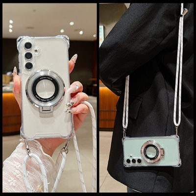 斜挎透明磁吸支架适用三星A16手机壳横挂Galaxy S25ultra新款a33带挂绳a55高级感S21FE全包a26保护套A56外壳