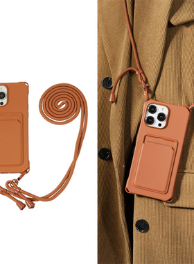 液态卡包适用苹果16promax手机壳斜挎可调节iPhone15pro四角开孔外壳14plus挂绳13防摔12mimi保护套11插卡7p