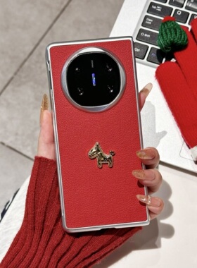 马年红色小羊皮适用于华为MateX7折叠屏手机壳matex6典藏版保护套V5毛绒xfold手链vs3全包v2新年x3外壳FindN5