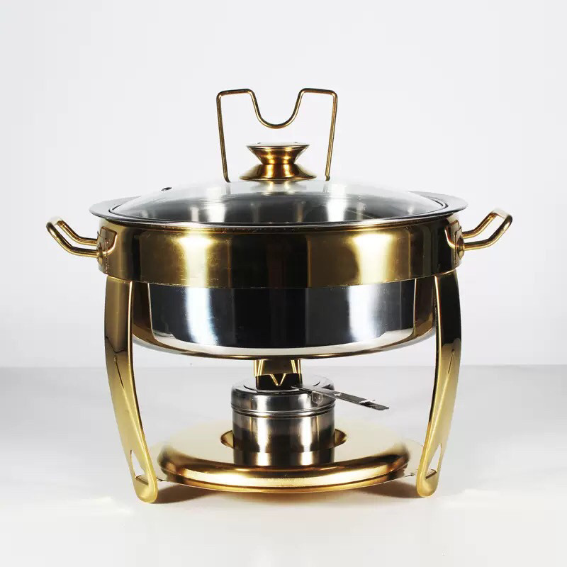 不锈钢折叠商用户外餐炉圆形金色全套自助餐加热器带折叠框架