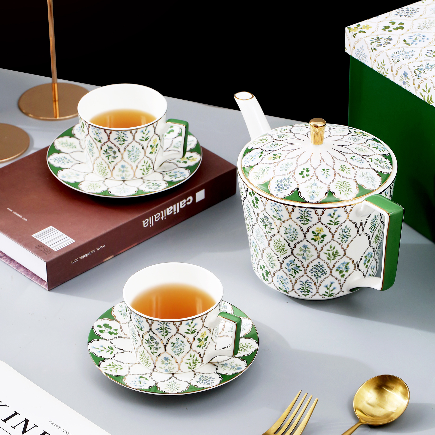 FLORIS伊甸园轻奢骨瓷茶具咖啡杯水杯马克杯礼品套装茶壶