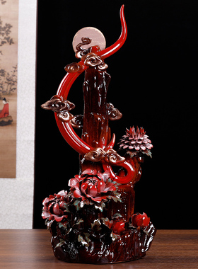 花好月圆陶瓷摆件牡丹花装饰品