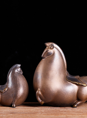 招财马摆件绿色赛马轻奢工艺品