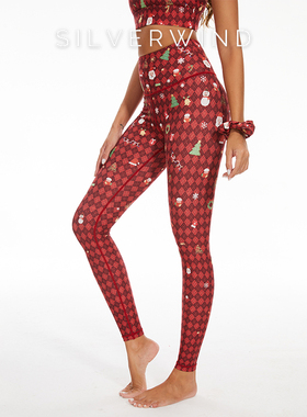 Silverwind圣诞雪人印花高腰提臀收腹健身瑜伽裤速干跑步运动套装