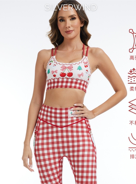 2025圣诞系列 甜心暖格印花高强紧身裤速干跑步健身透气运动套装